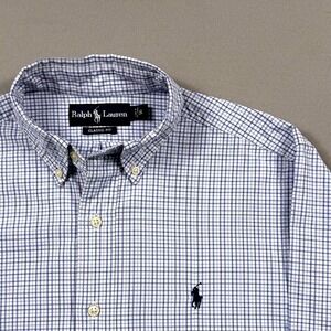 Ralph Lauren Classic Fit Mens Small Blue White Check Button Down Shirt Cotton